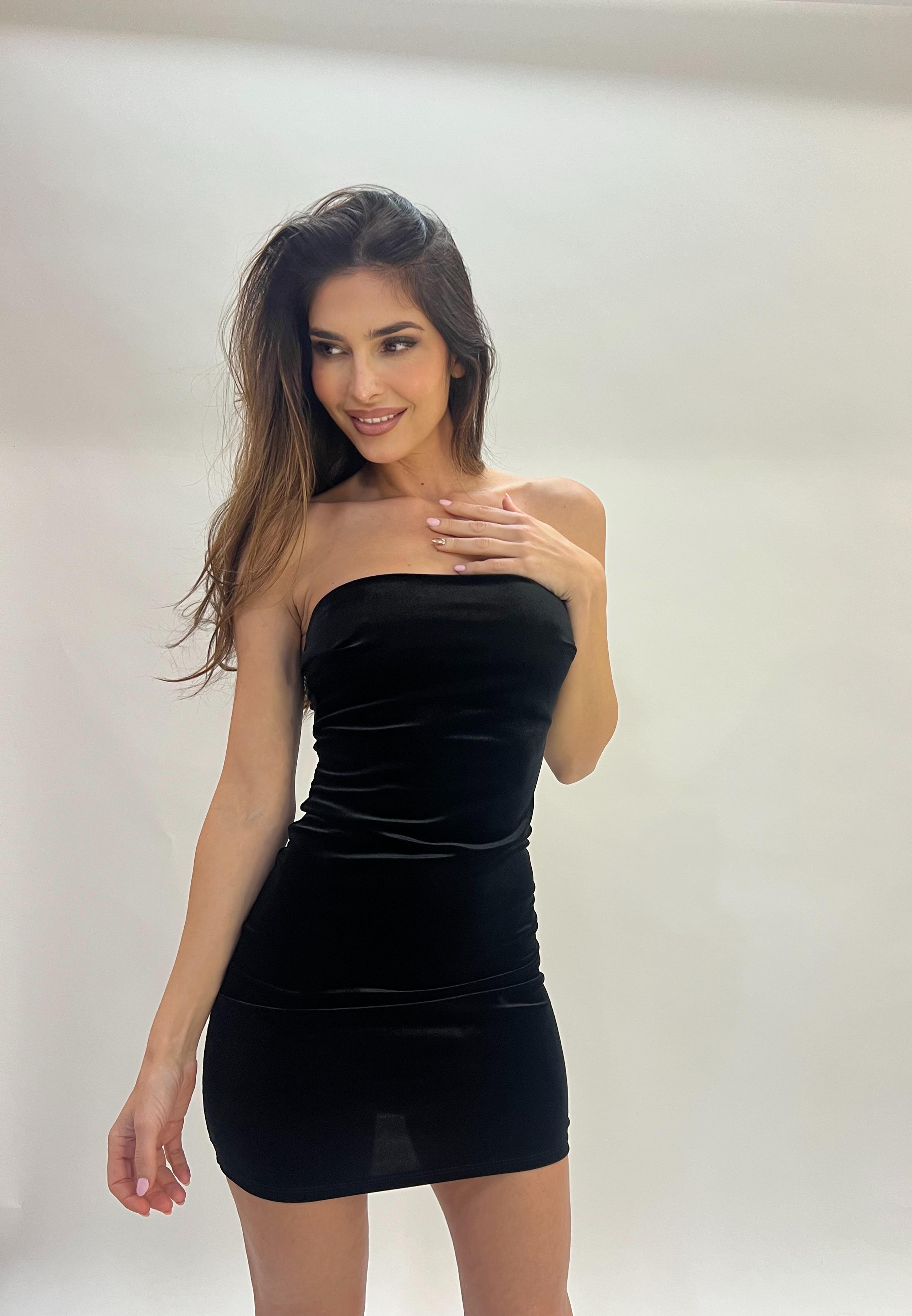 Vestido Mini de Terciopelo Palabra de Honor - Talla Única