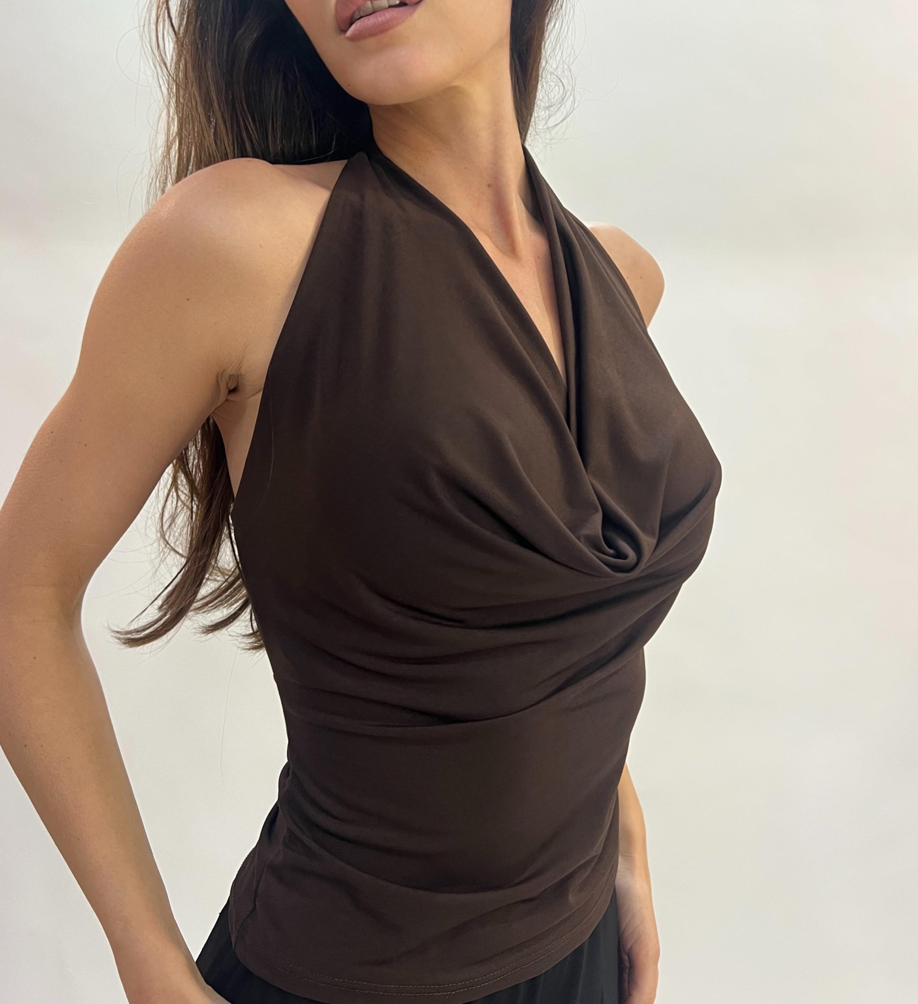 Top Halter de Licra con Escote Drapeado - Talla Única