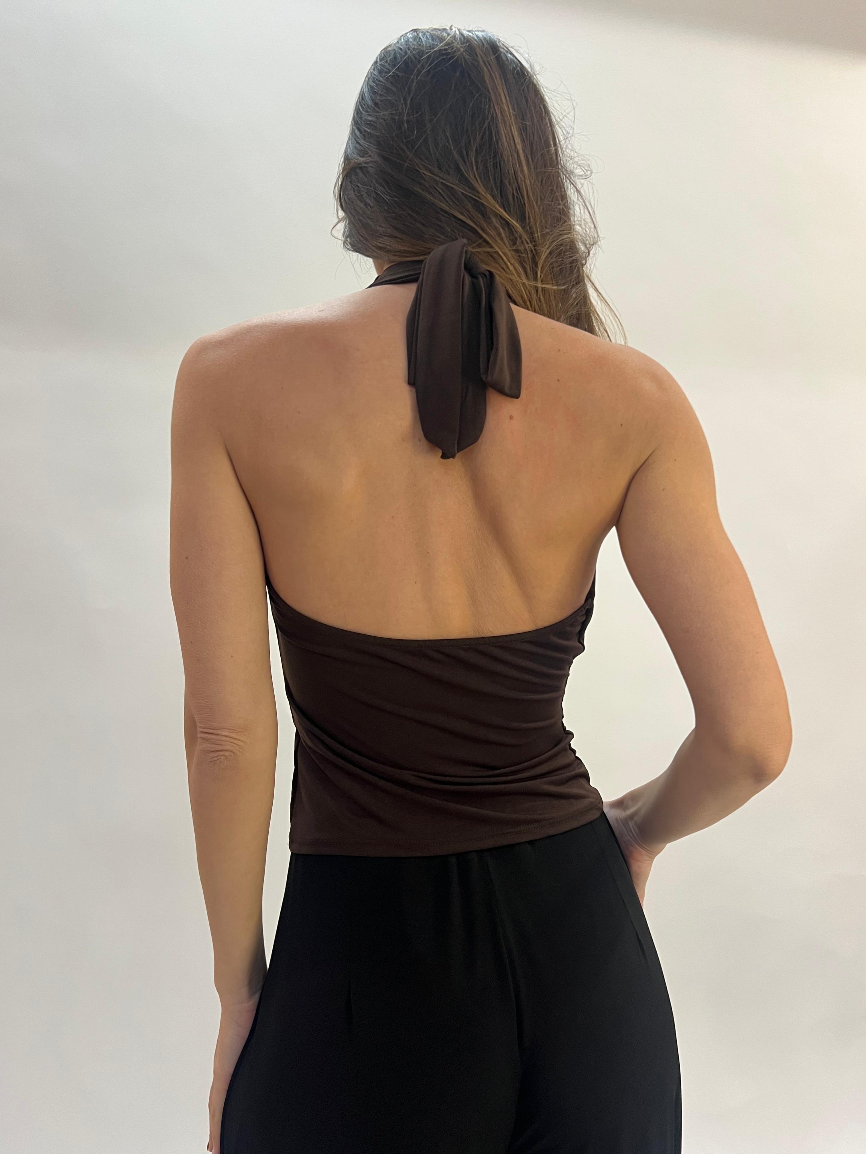 Top Halter de Licra con Escote Drapeado - Talla Única