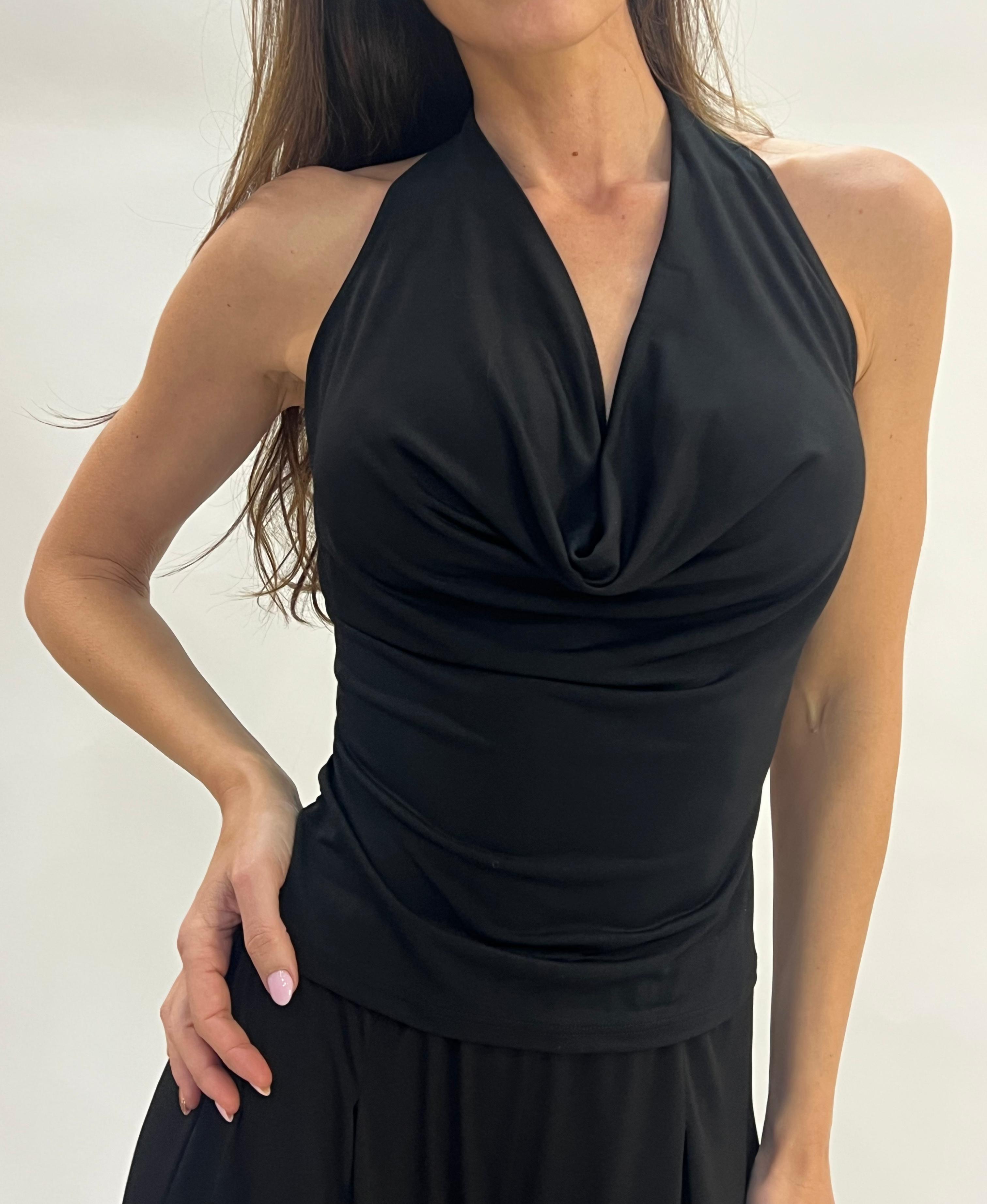 Top Halter de Licra con Escote Drapeado - Talla Única