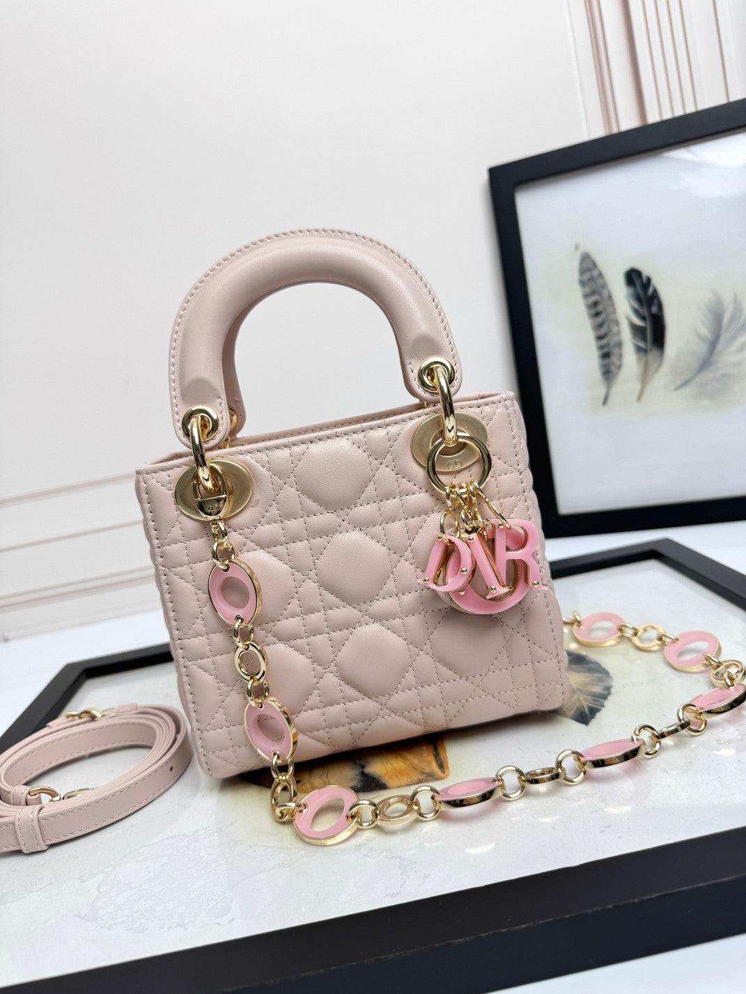 Women's Quilted Cannage Mini Handbag – Blush Pink