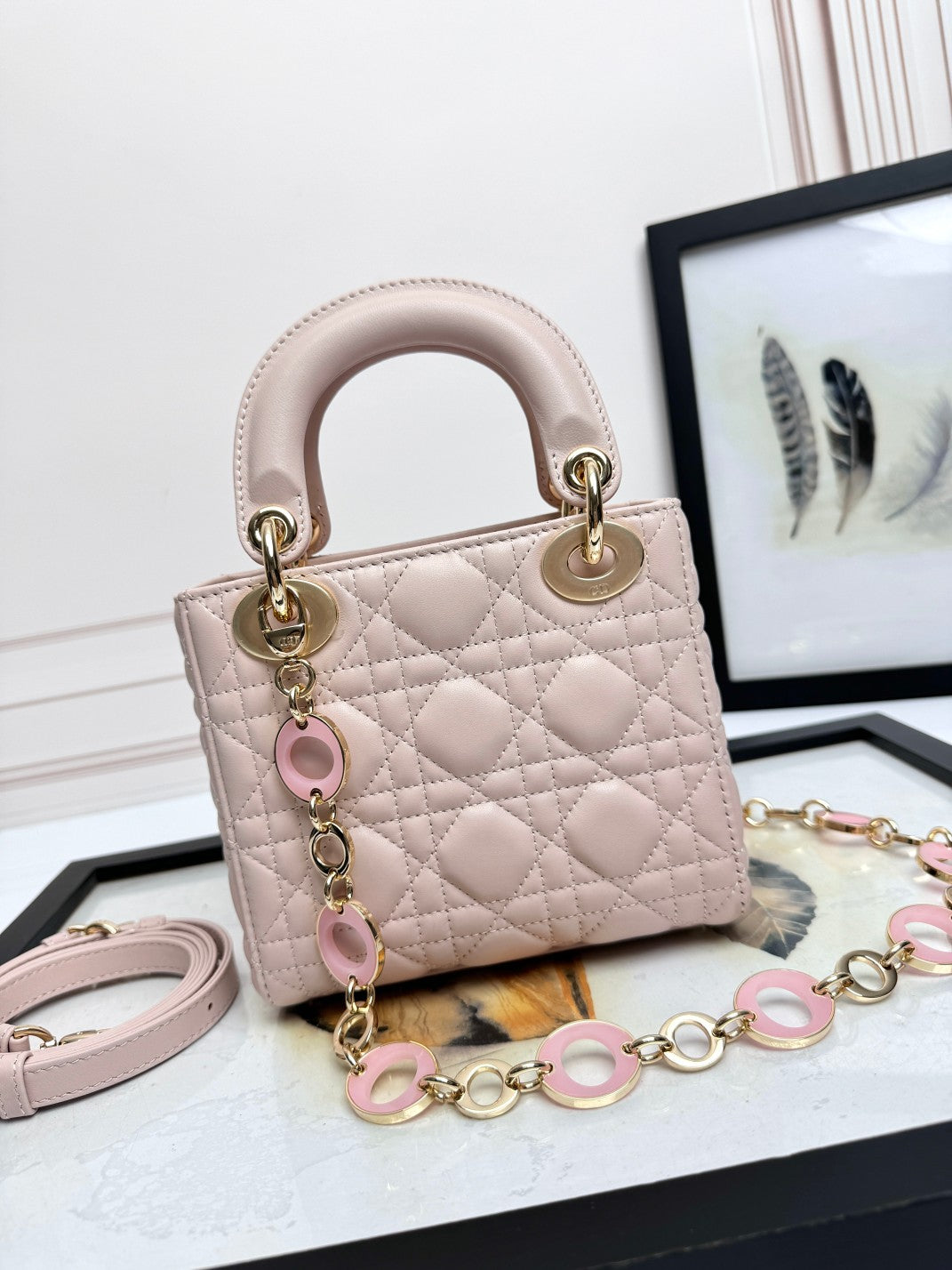 Women's Quilted Cannage Mini Handbag – Blush Pink