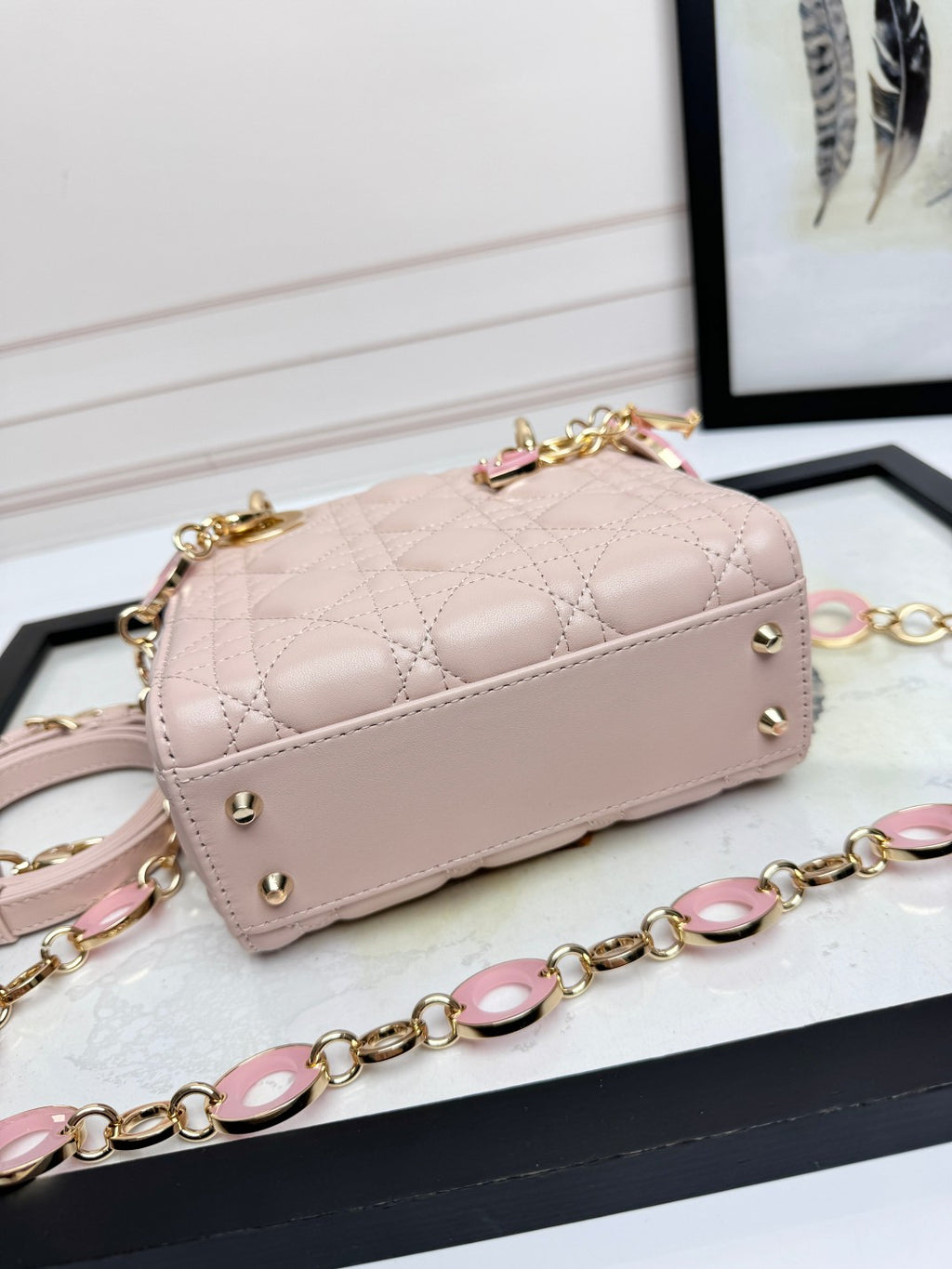 Women's Quilted Cannage Mini Handbag – Blush Pink