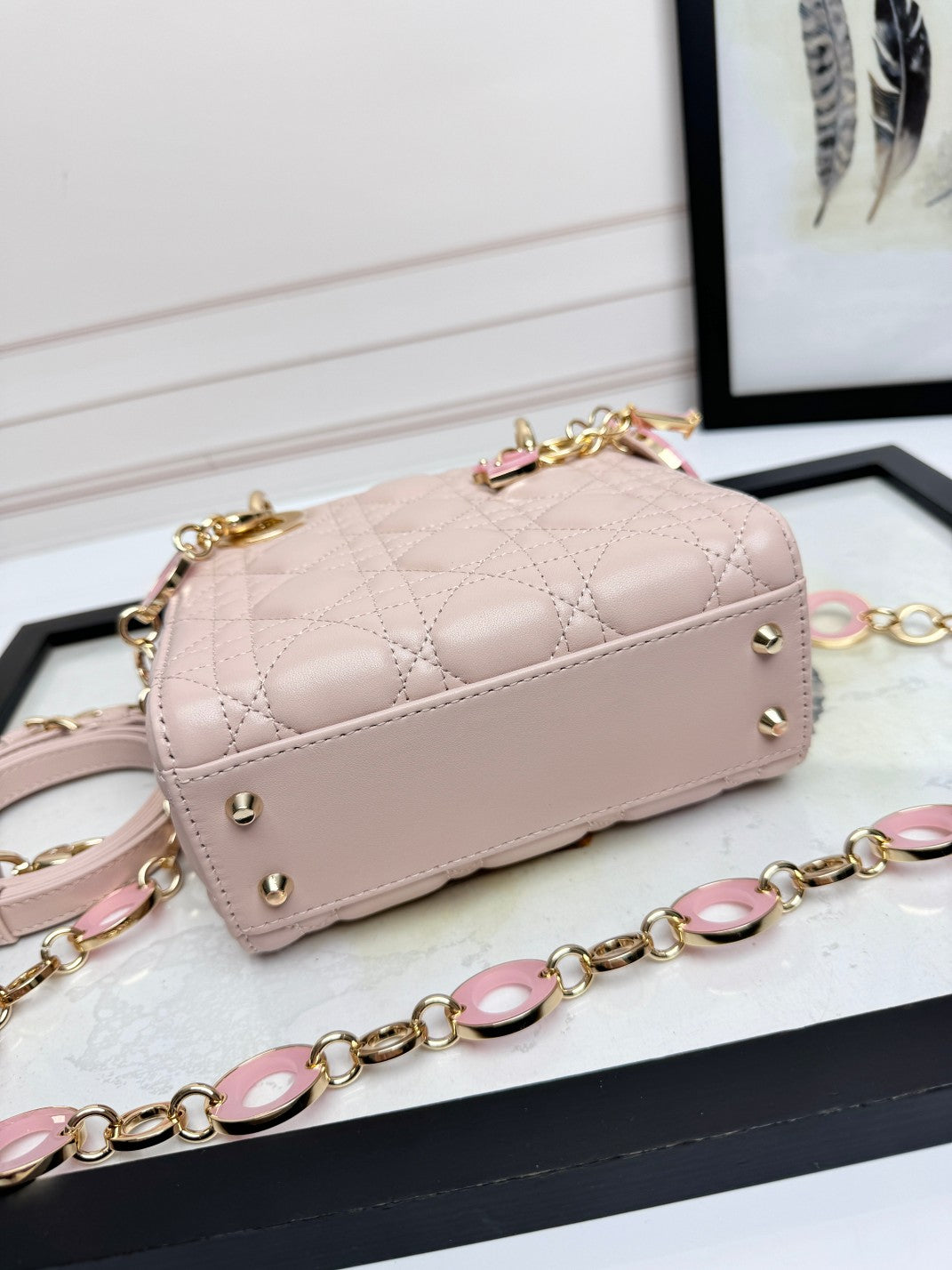 Women's Quilted Cannage Mini Handbag – Blush Pink