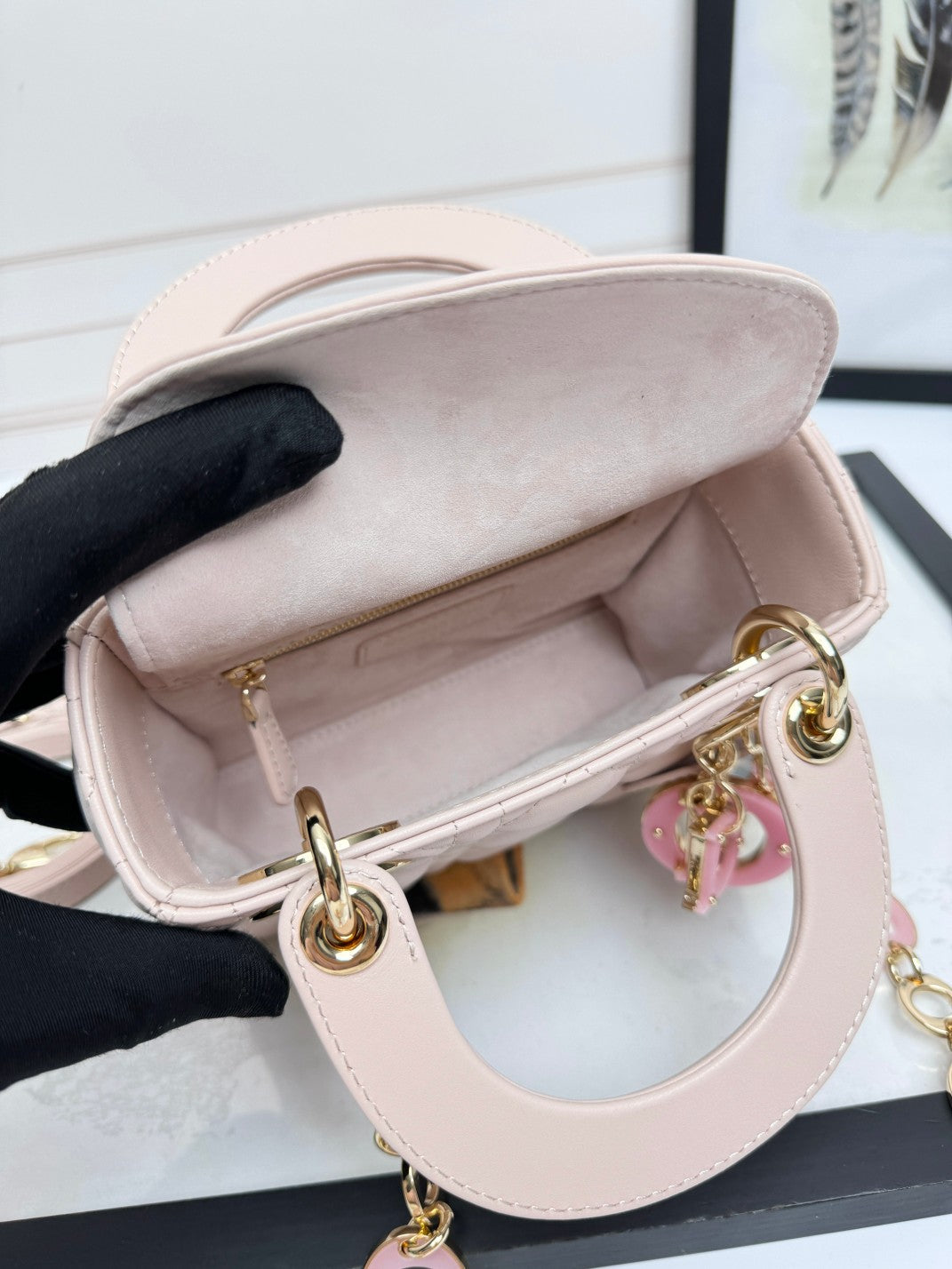 Women's Quilted Cannage Mini Handbag – Blush Pink