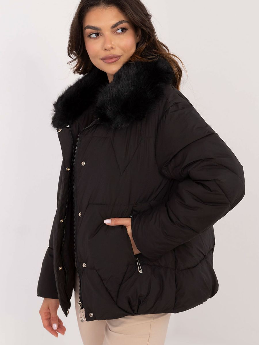 Chaqueta Casual Acolchada con Cuello de Piel