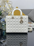 Women's Quilted Cannage Large Handbag – White Silver